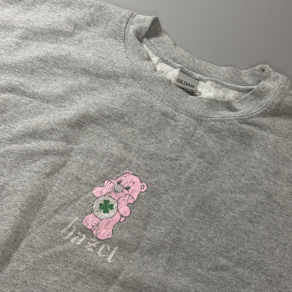 Lucky Care Bear Hazel‎ Gildan Crewneck Sweatshirt Grey Large Custom